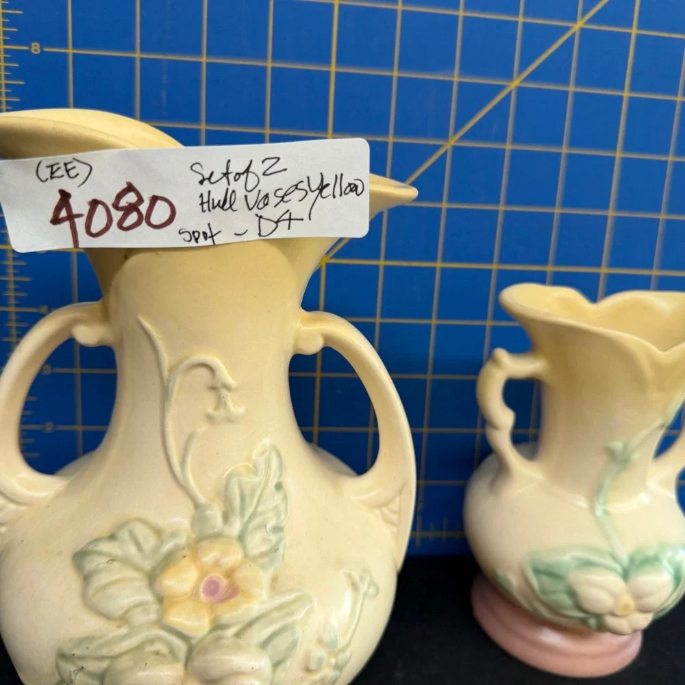 Vintage Hull Art Pottery Wildflower Vase‎ Set of 2 Yellow Pink W8-7.5 W1-5.5 2pc